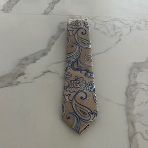 Stacy Adams Men's Necktie Beige Blue Paisley Microfiber Business Formal‎